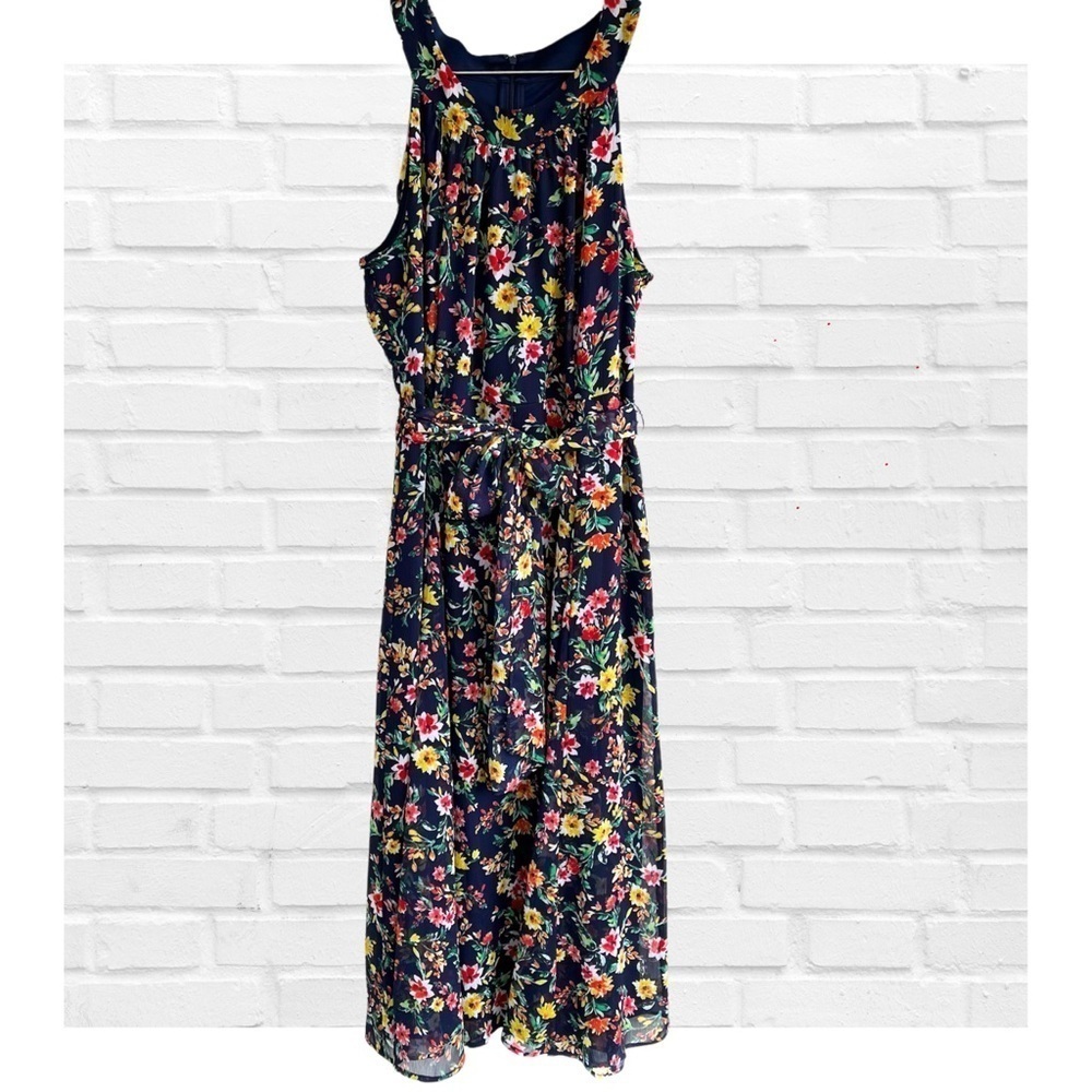 Chaps Ralph Lauren Blue Floral Empire Waist Dress Cottagecore Romantic Coastal